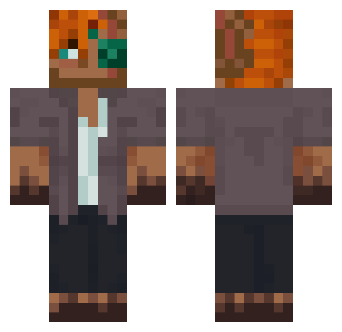 JenChub Minecraft skin, front and back view