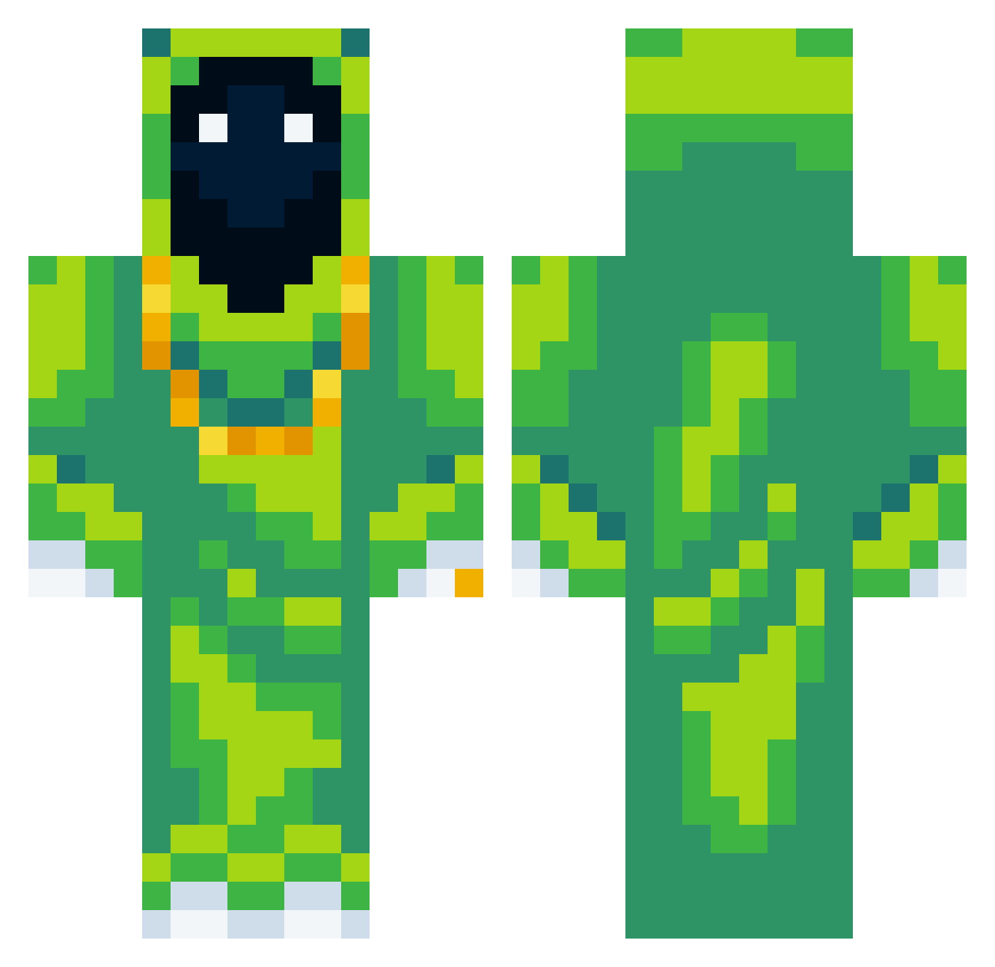 Boneified Minecraft skin, front and back view