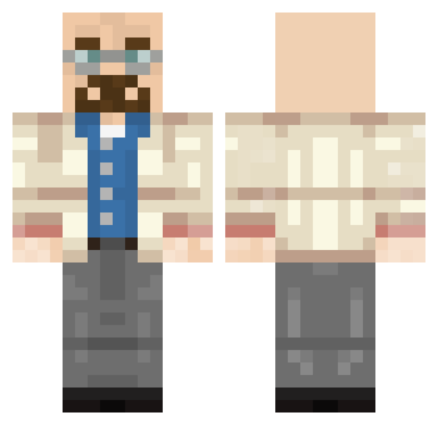 rarted_idot Minecraft skin, front and back view
