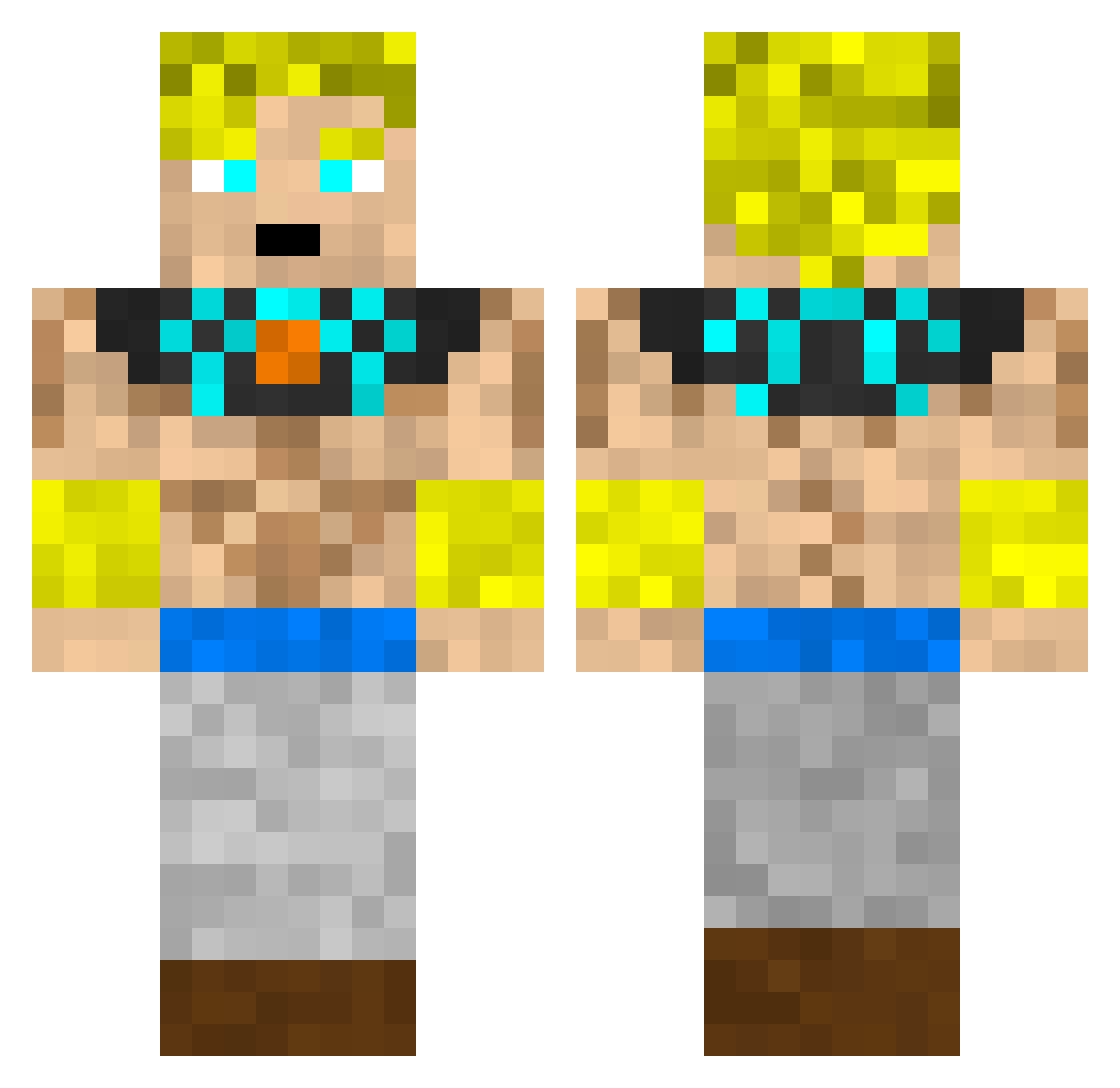Rootaba Minecraft skin, front and back view