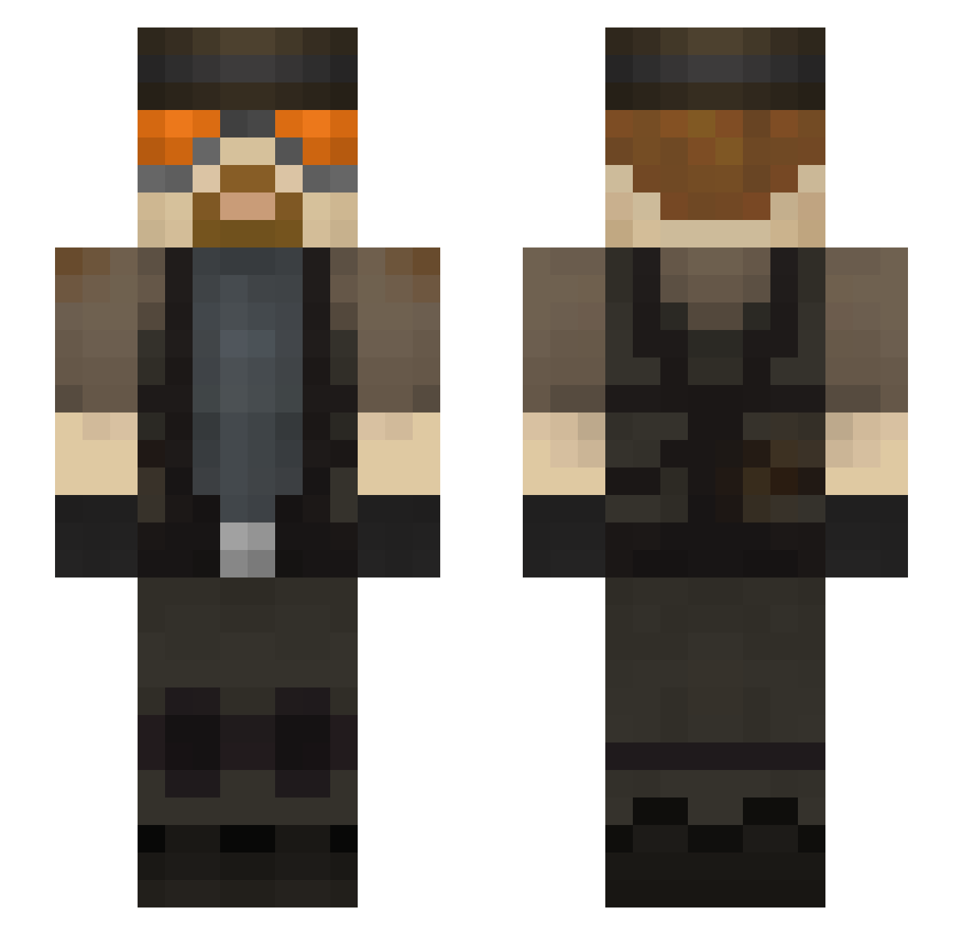 rooftops Minecraft skin, front and back view