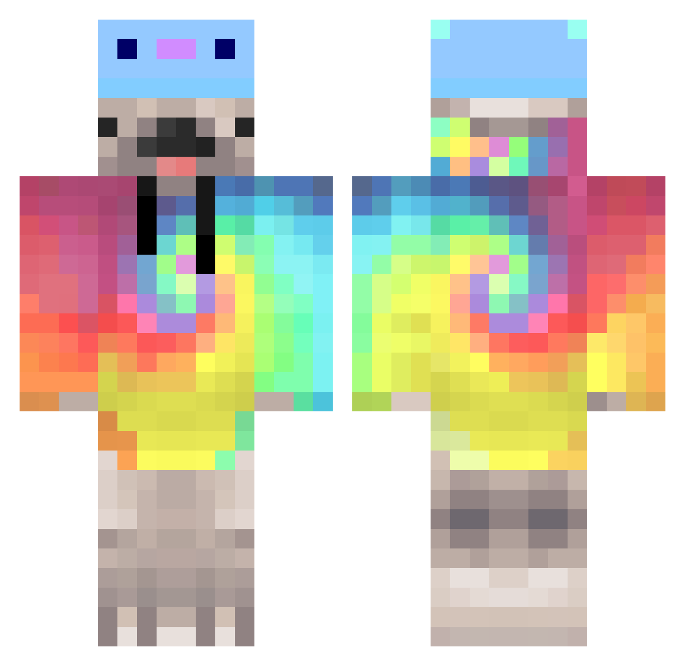 LostPug Minecraft skin, front and back view