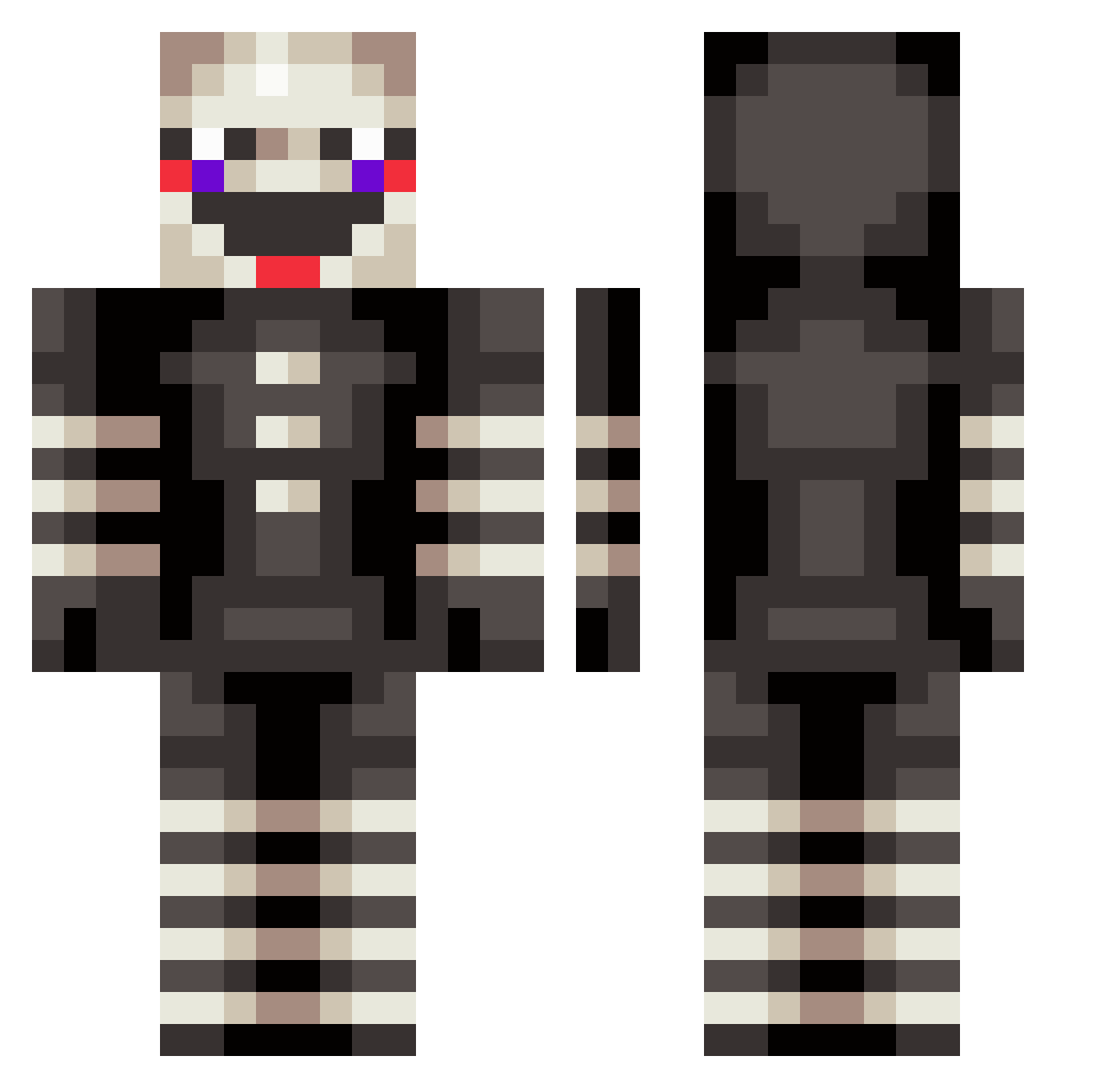 PlumageAxis Minecraft skin, front and back view