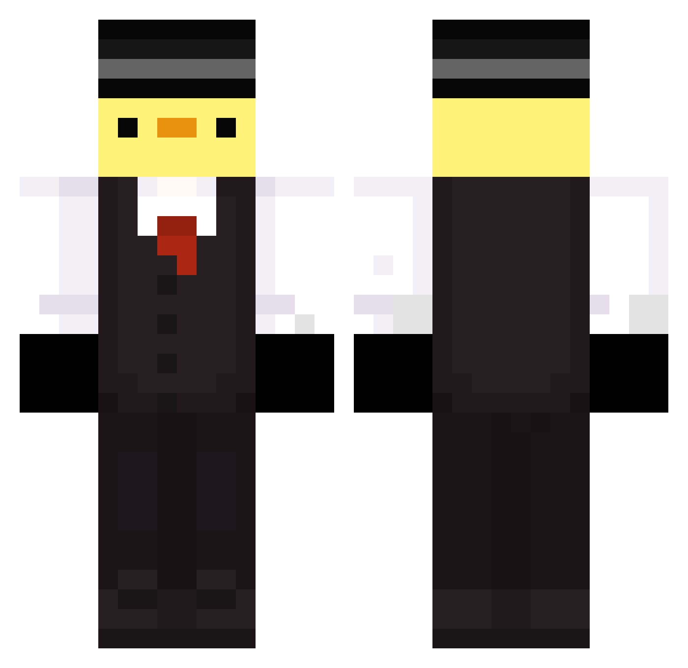 P3drXfc Minecraft skin, front and back view