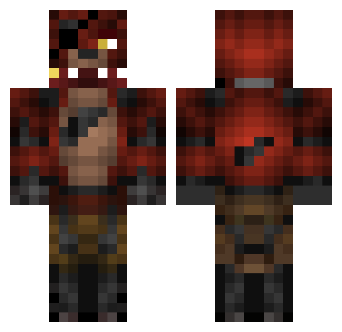 Deteriorating Minecraft skin, front and back view