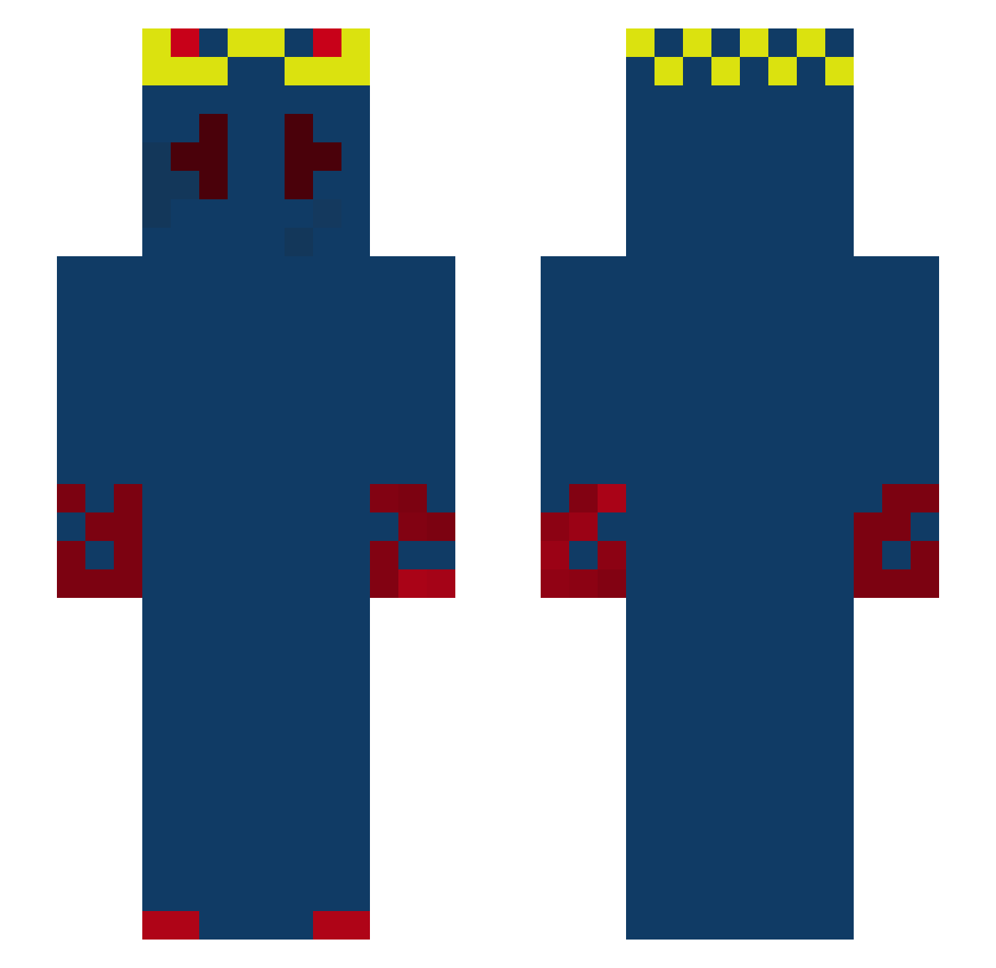 KingPierceXD Minecraft skin, front and back view
