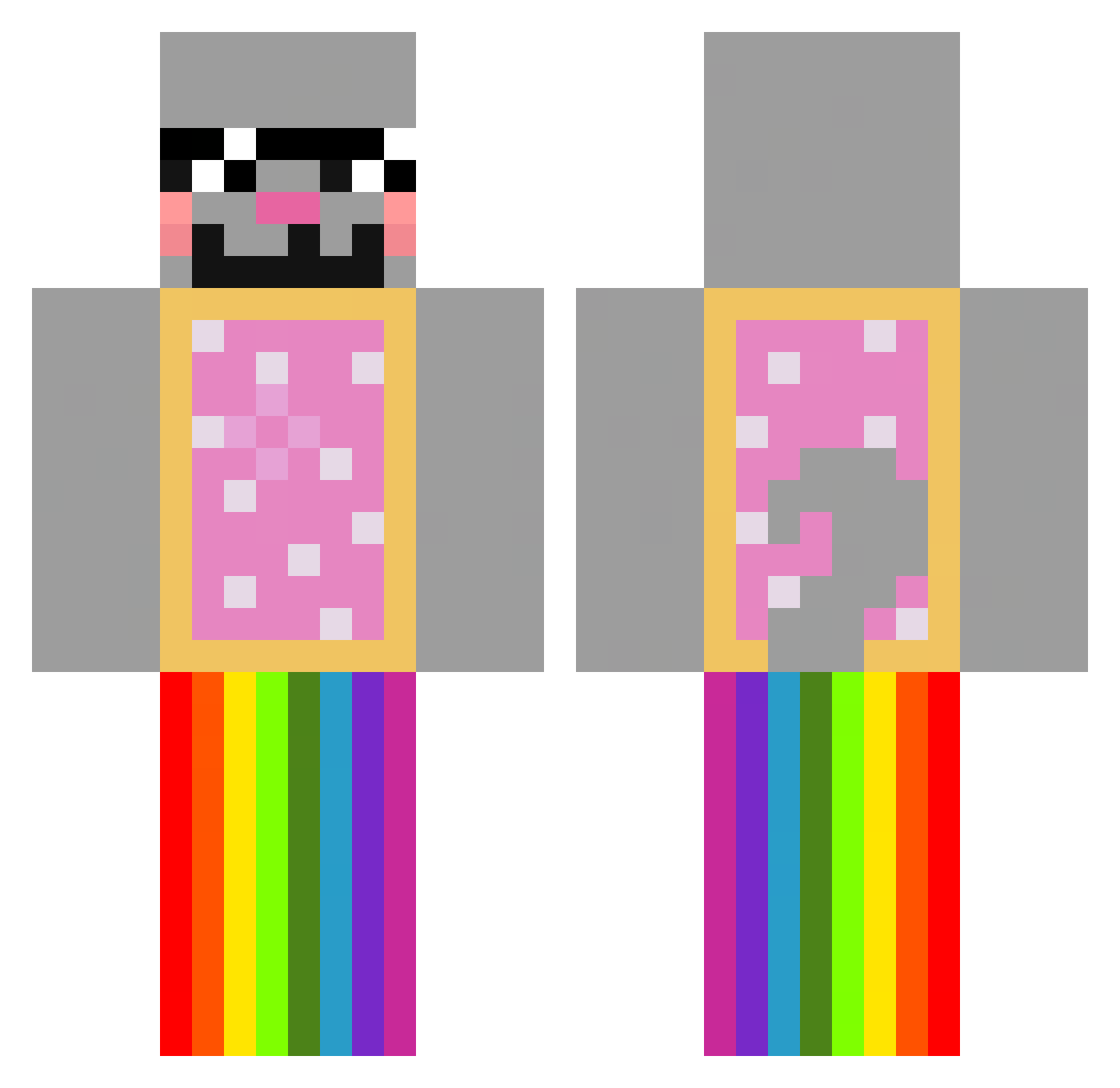 decremented Minecraft skin, front and back view