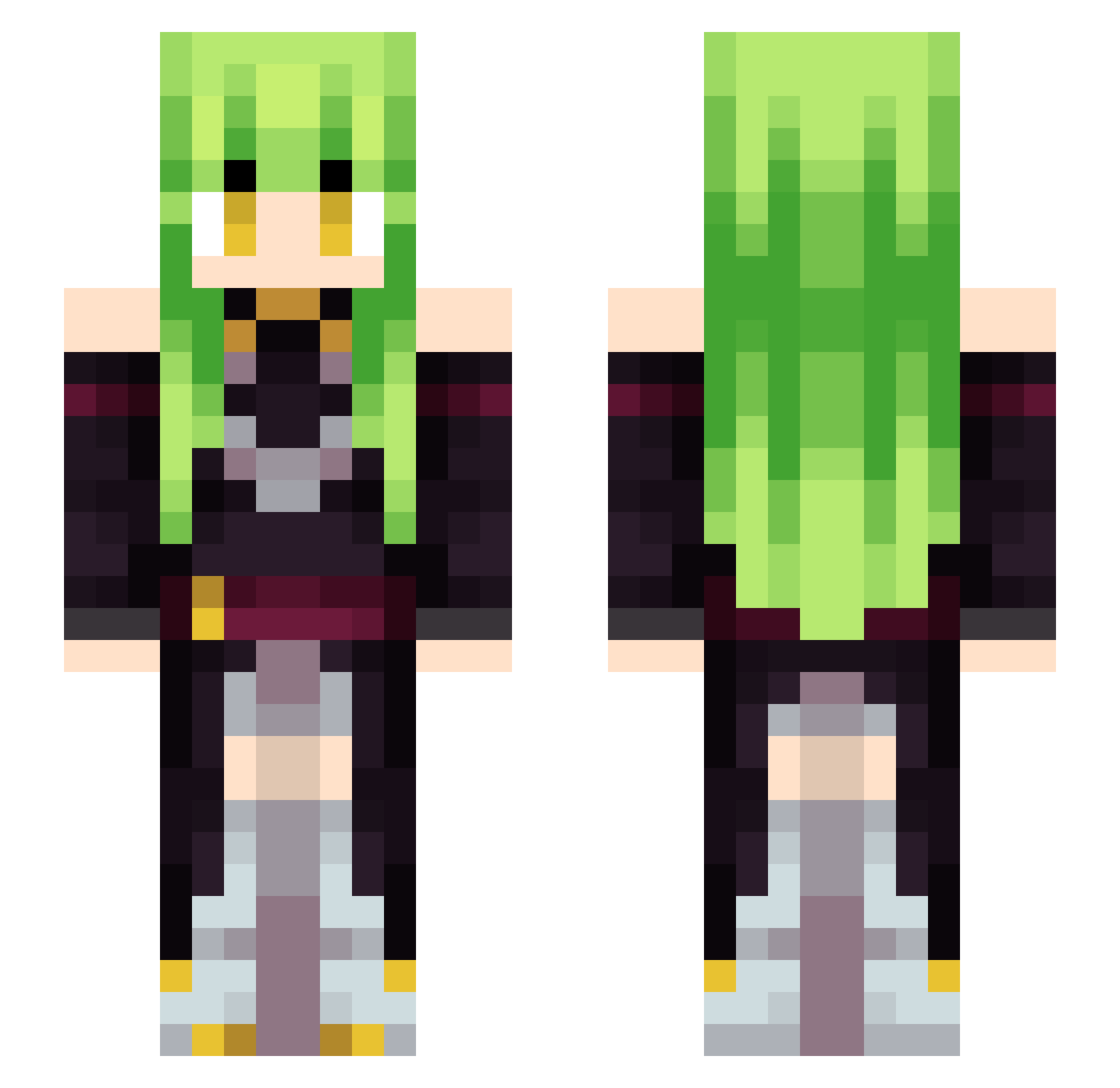 Mxame Minecraft skin, front and back view