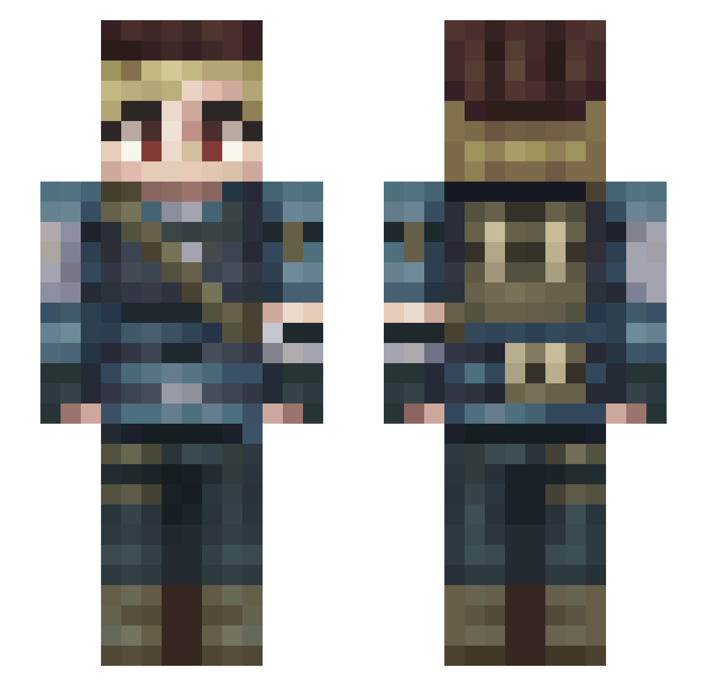 Symmulacrum Minecraft skin, front and back view