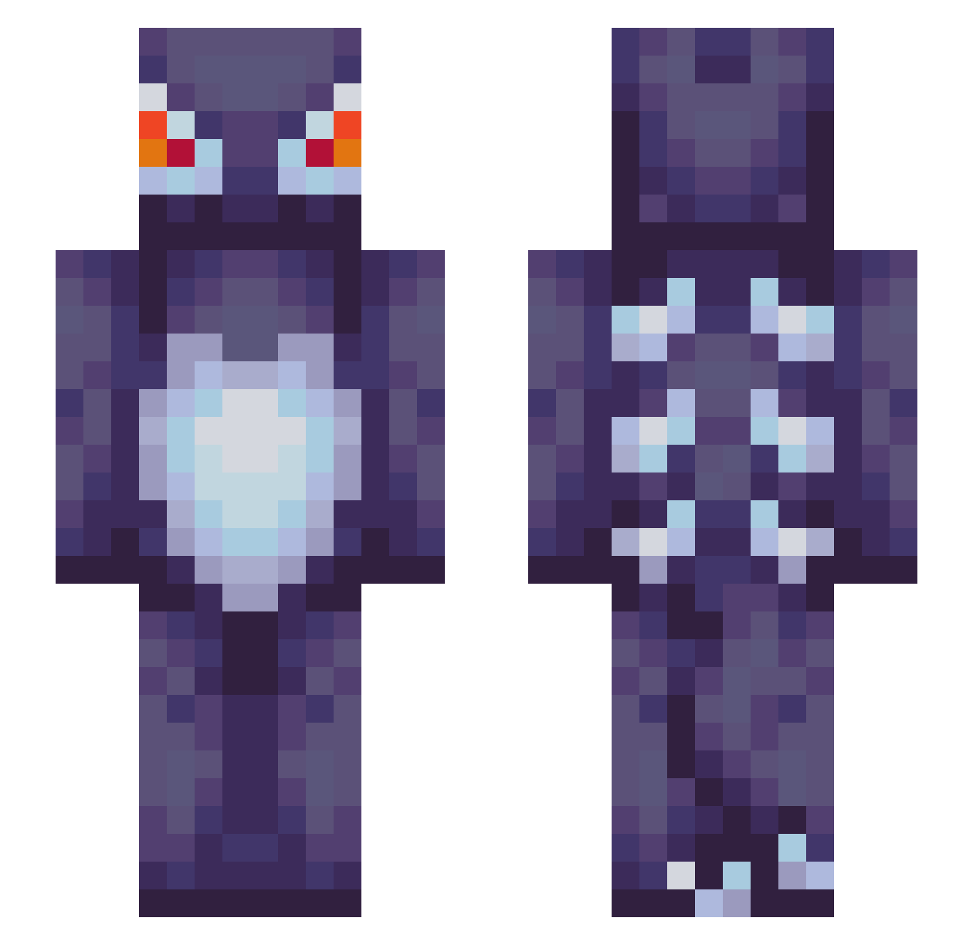 Cycled Minecraft skin, front and back view