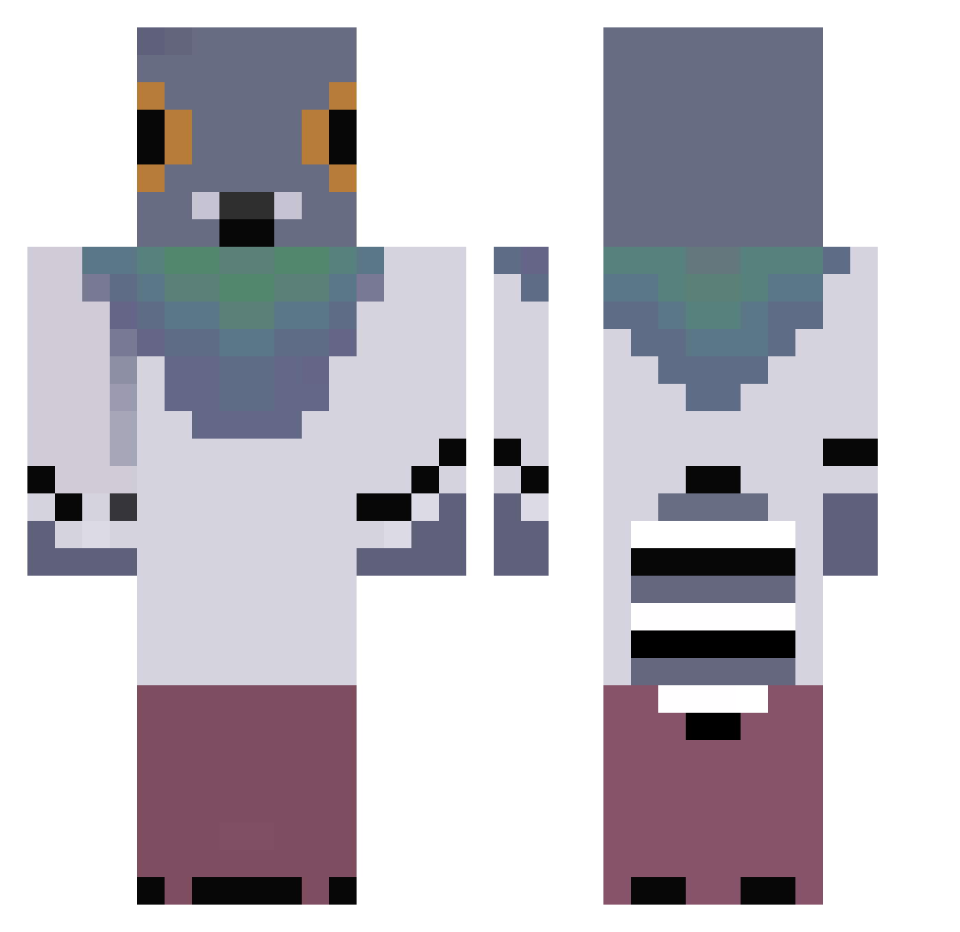 Scheengloong Minecraft skin, front and back view