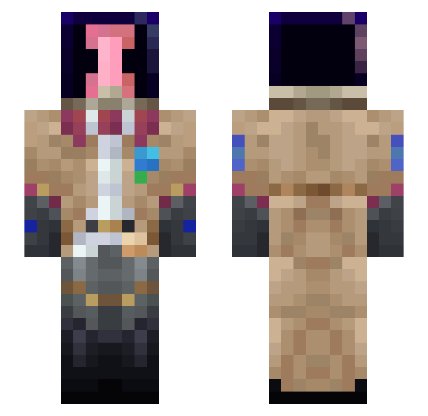 Taintler Minecraft skin, front and back view