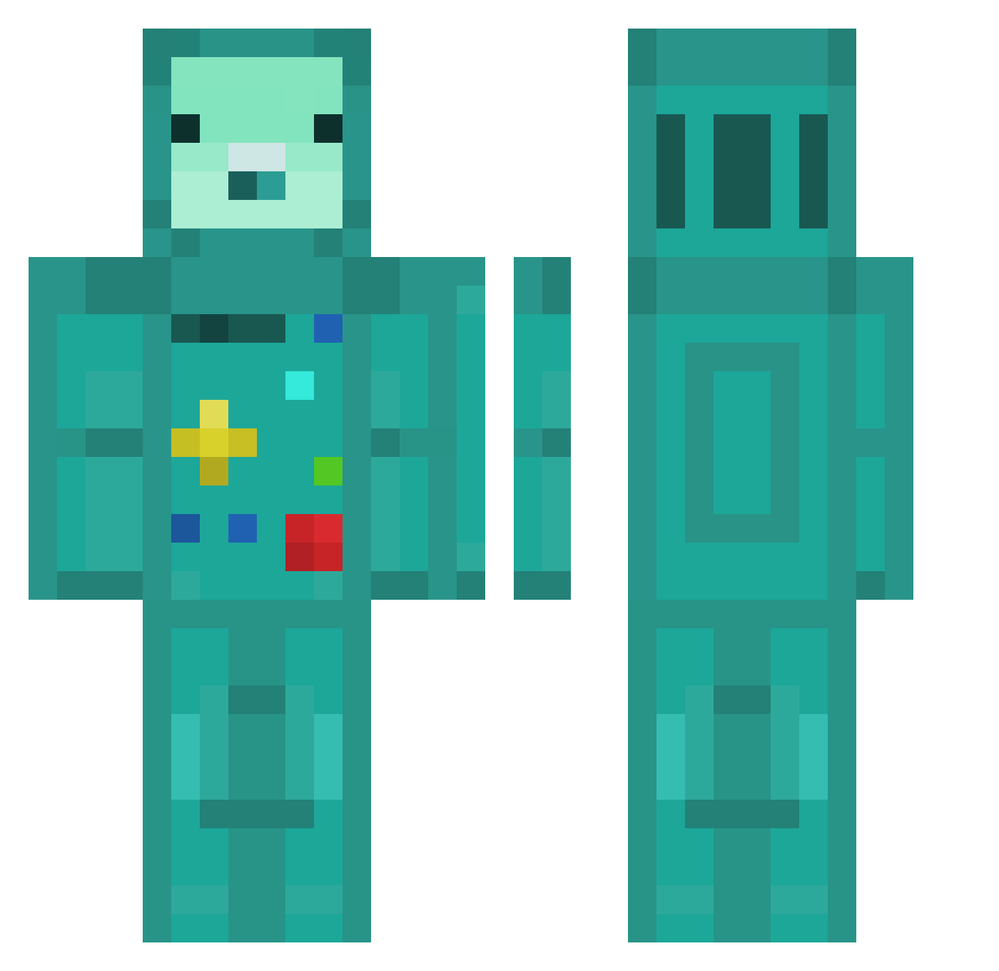 TomTheOM Minecraft skin, front and back view