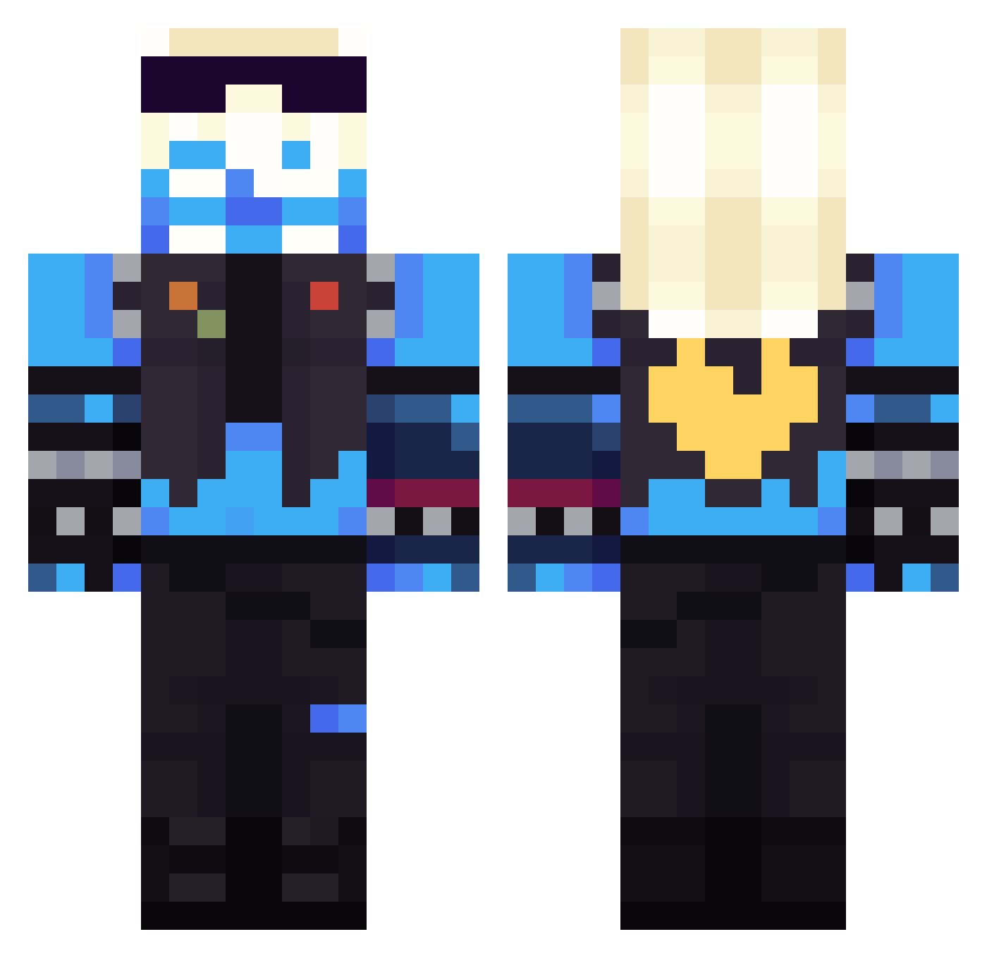 DewieDrop Minecraft skin, front and back view