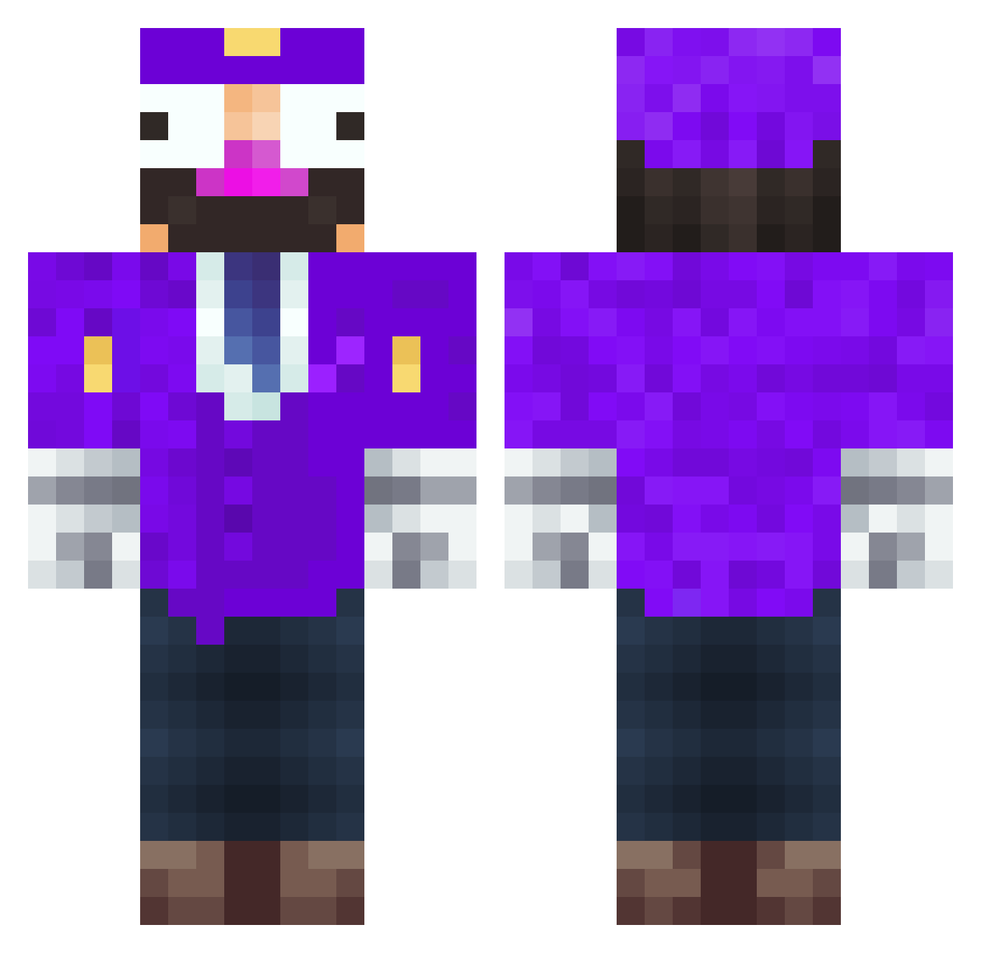 WaluigiToan Minecraft skin, front and back view