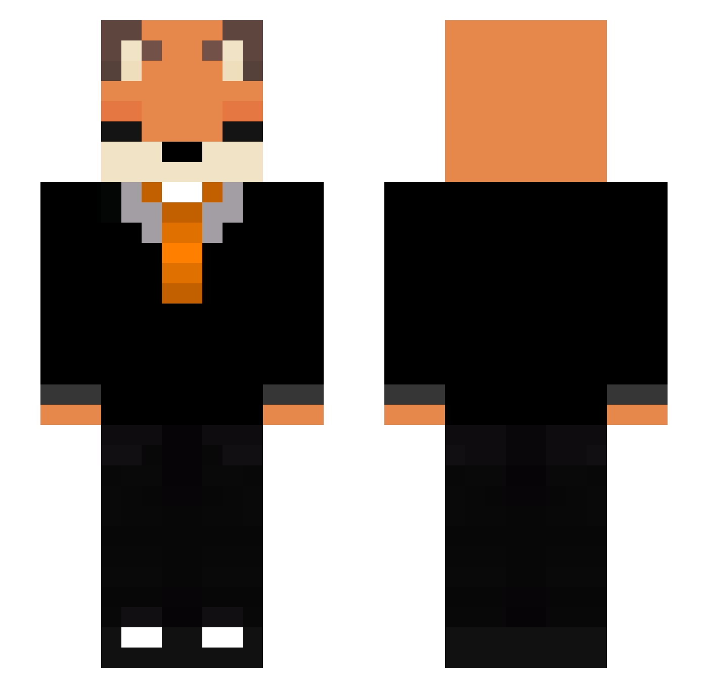 Togglefox Minecraft skin, front and back view