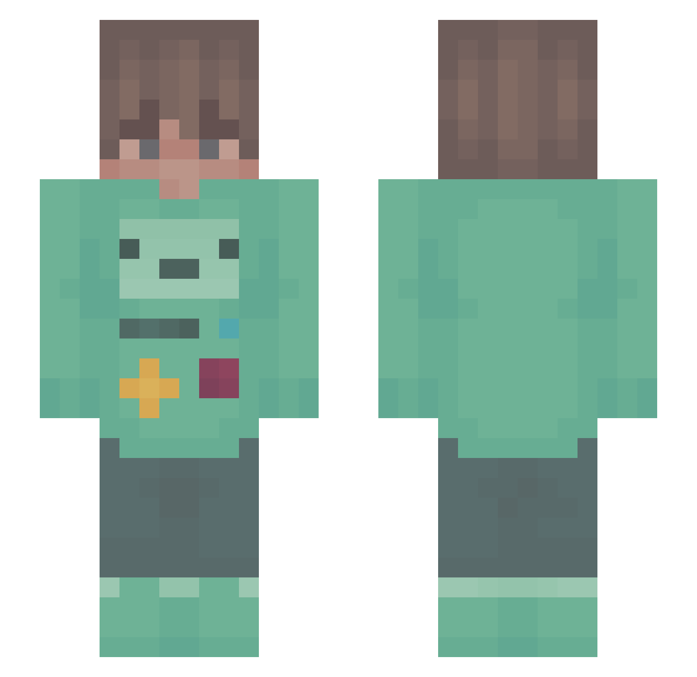 QuadClient Minecraft skin, front and back view