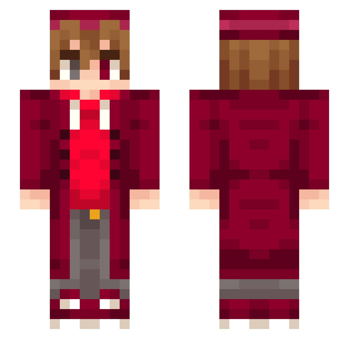 Cadeypop Minecraft skin, front and back view