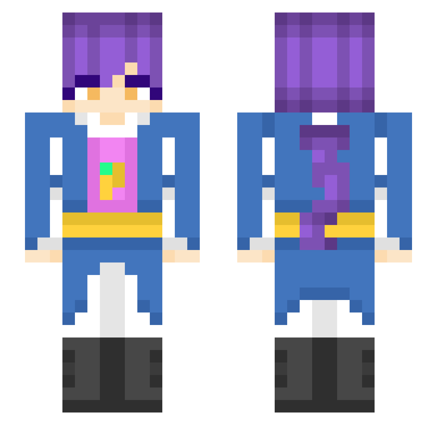 Busenhalter Minecraft skin, front and back view