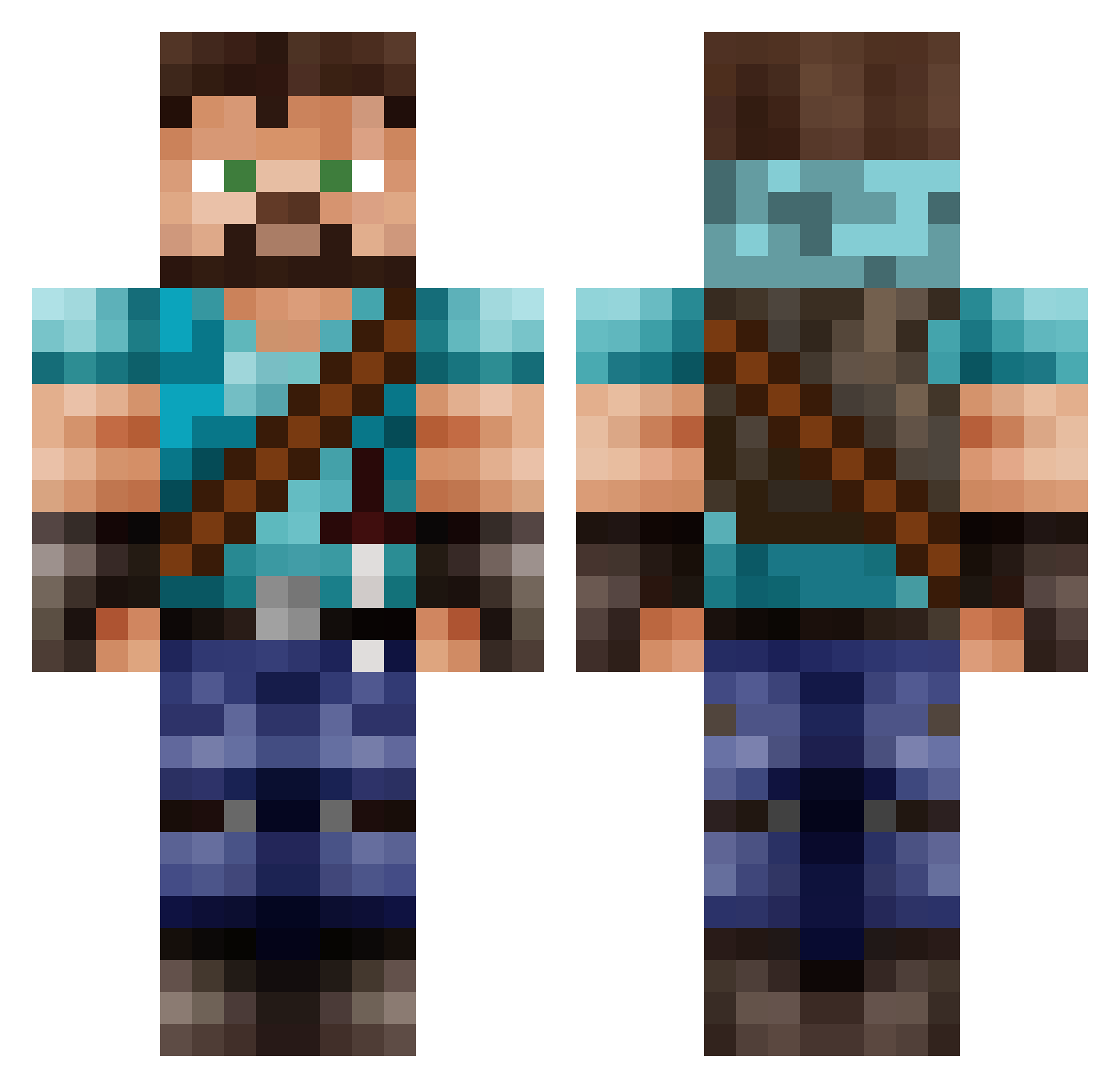 Unjustify Minecraft skin, front and back view