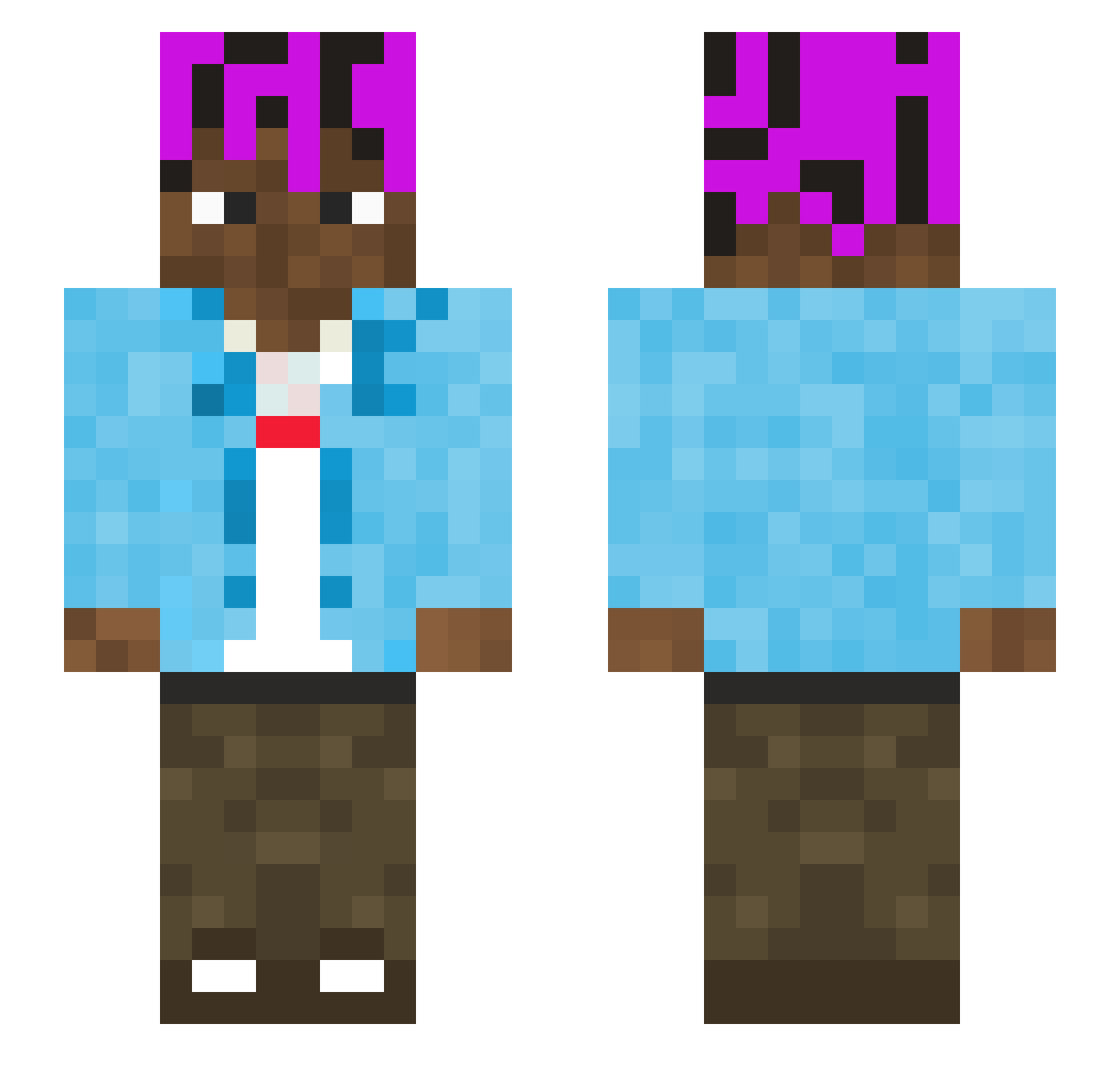 Tkraken Minecraft skin, front and back view