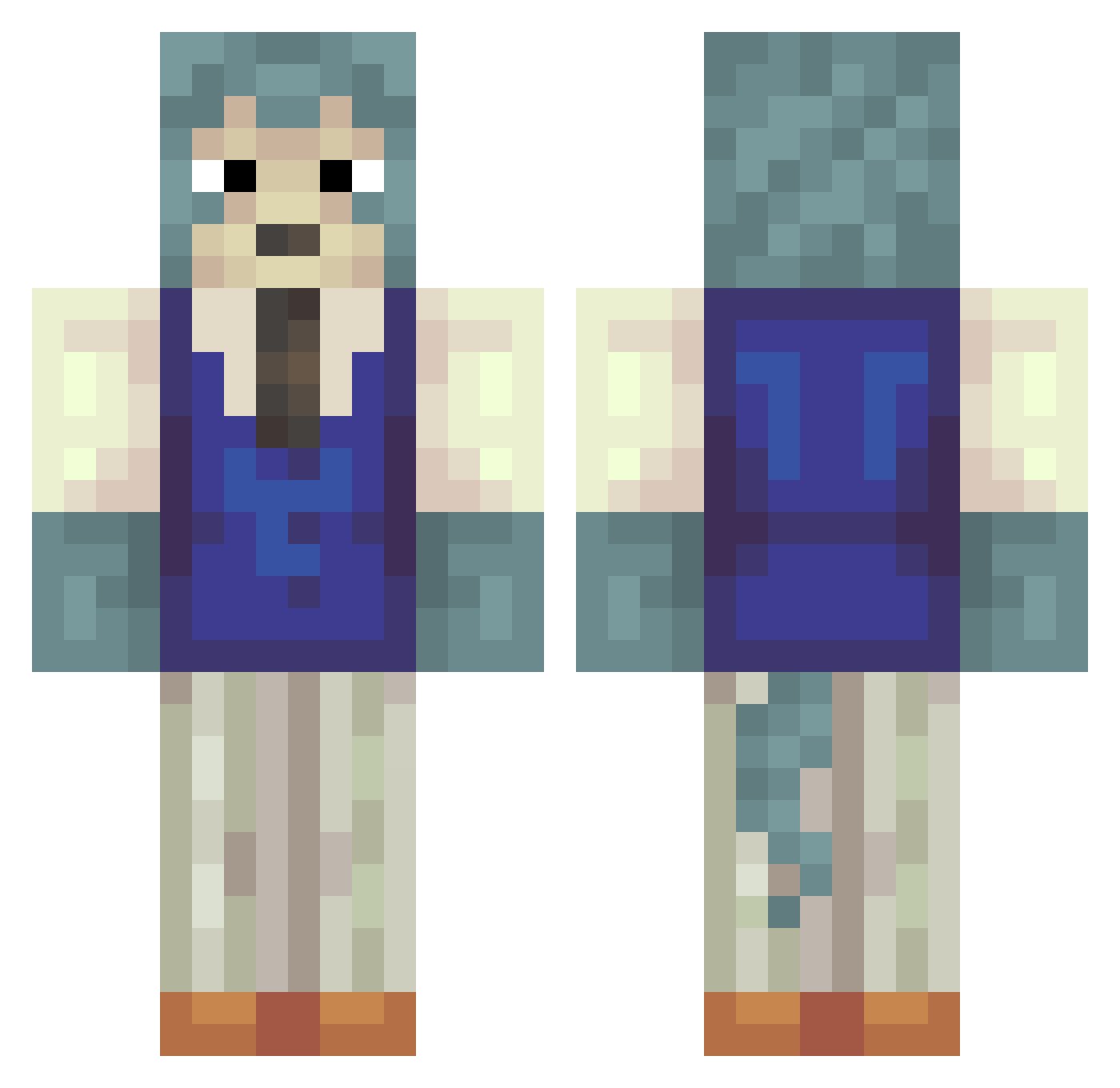 Aimshows Minecraft skin, front and back view