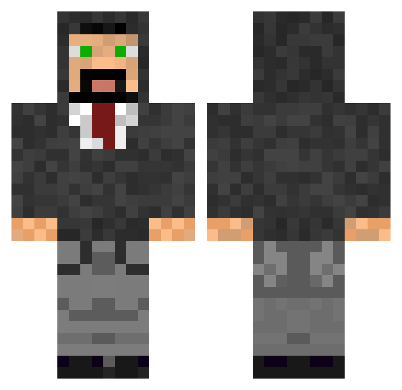 Xarque Minecraft skin, front and back view