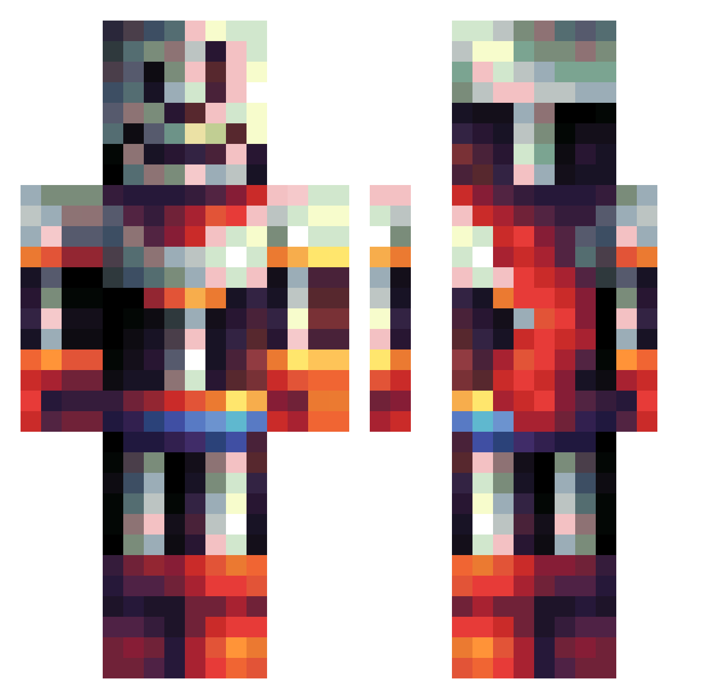 Kingaug Minecraft skin, front and back view