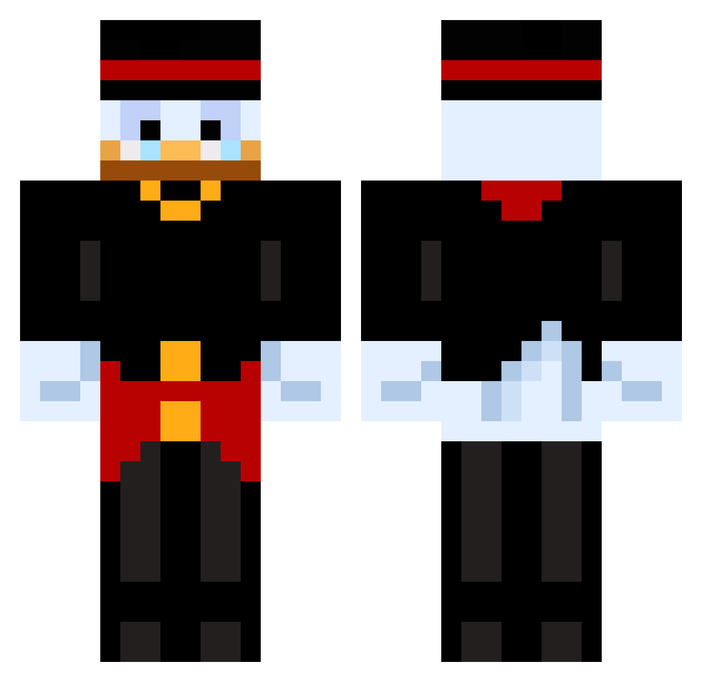 wikano Minecraft skin, front and back view