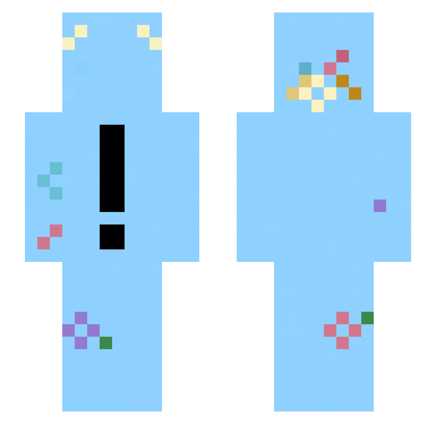 ImFl2me Minecraft skin, front and back view