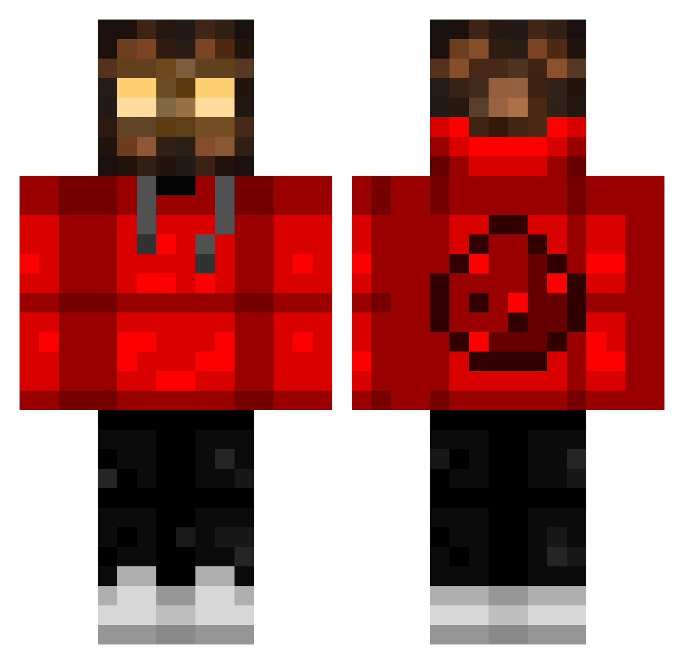 OGRedness Minecraft skin, front and back view