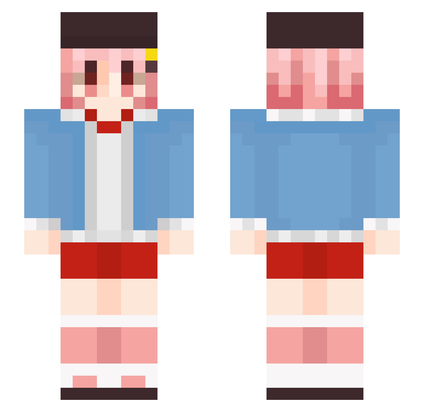sorotan Minecraft skin, front and back view
