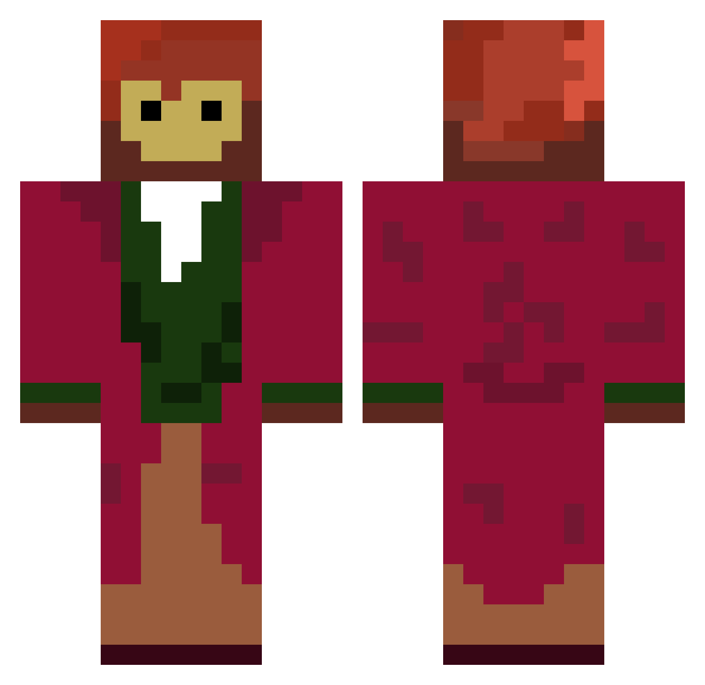 Burninglavman Minecraft skin, front and back view