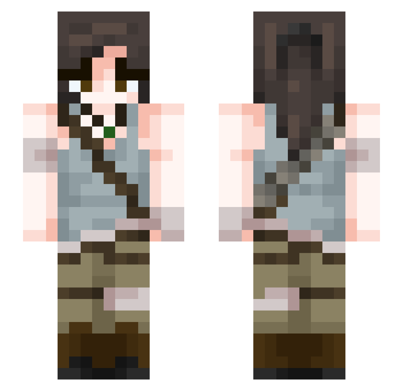 Shnima Minecraft skin, front and back view