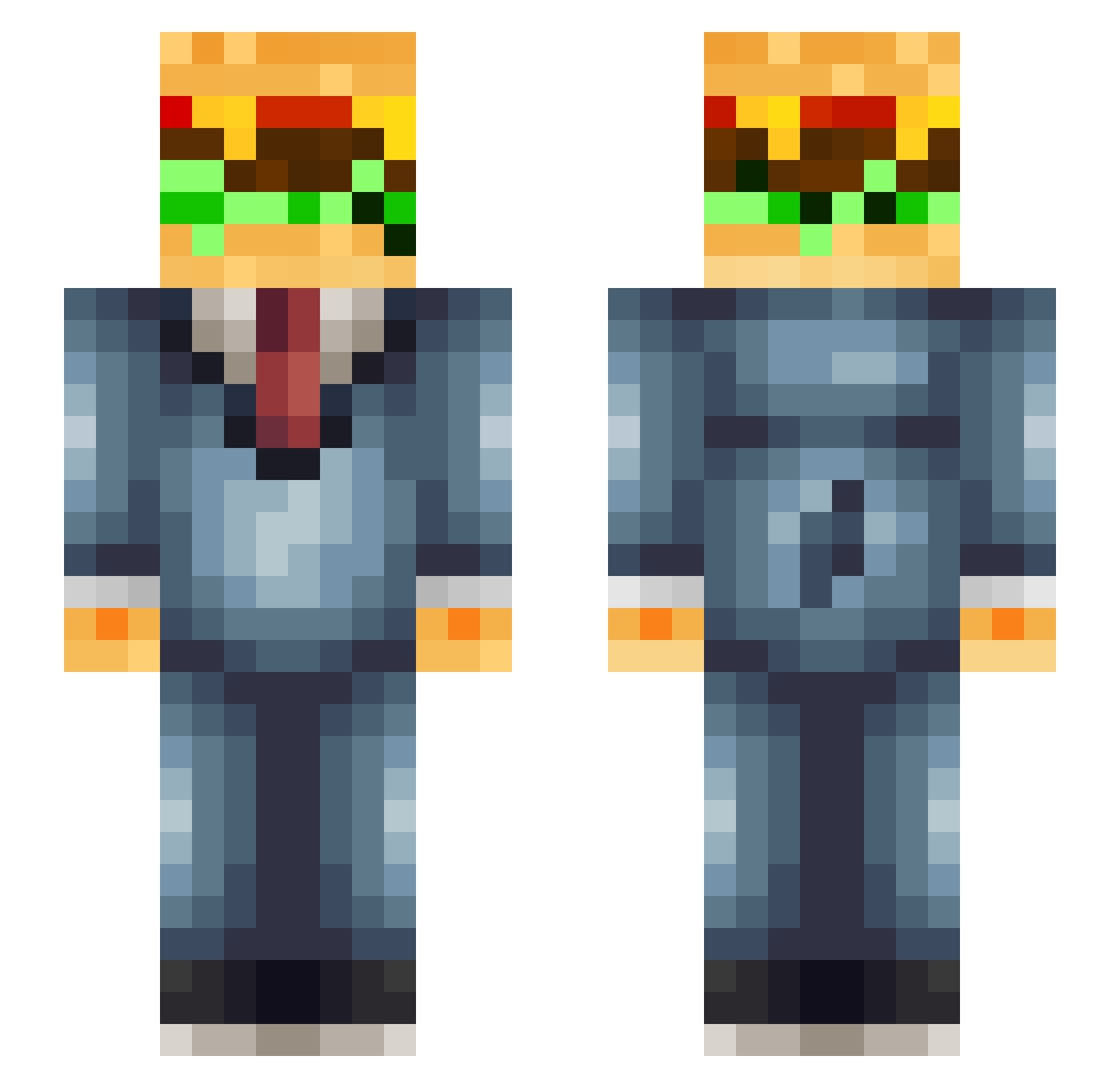NoFreeLunches Minecraft skin, front and back view
