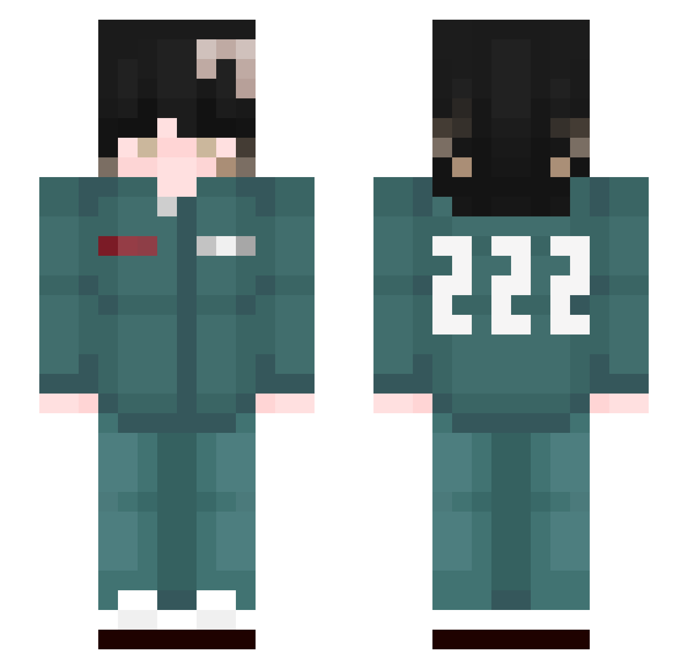 BlackSearch Minecraft skin, front and back view