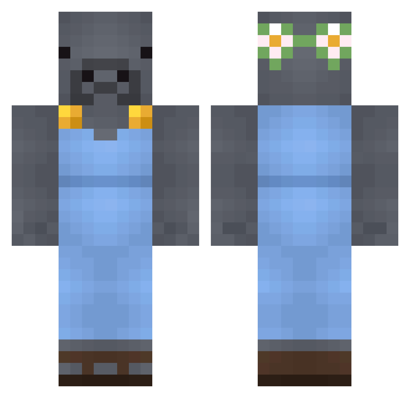 Ymixle Minecraft skin, front and back view
