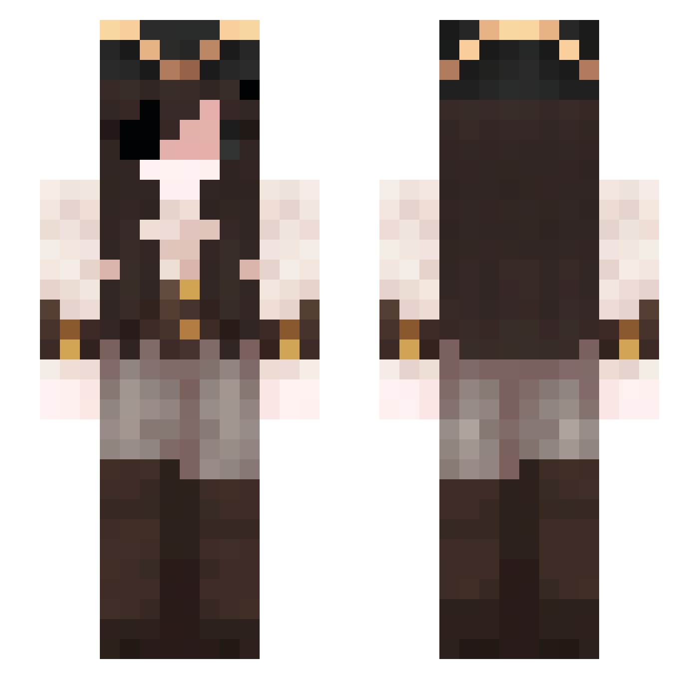 DisplacedLove Minecraft skin, front and back view