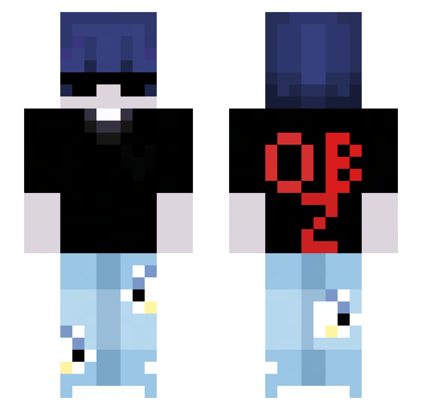 Qtago Minecraft skin, front and back view