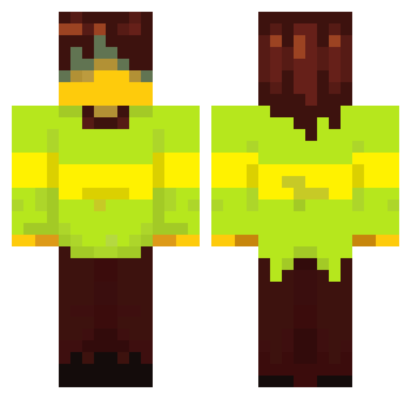 GleebusBeebus Minecraft skin, front and back view