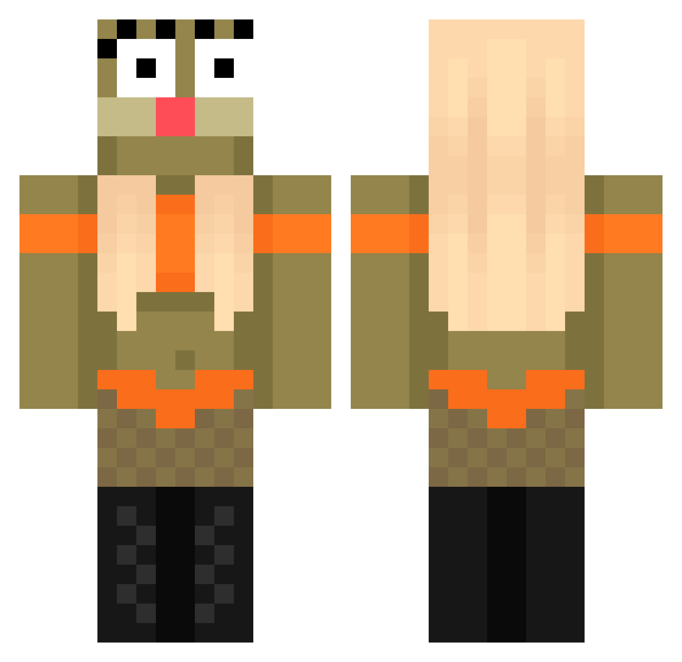 Orangebreadeduck Minecraft skin, front and back view