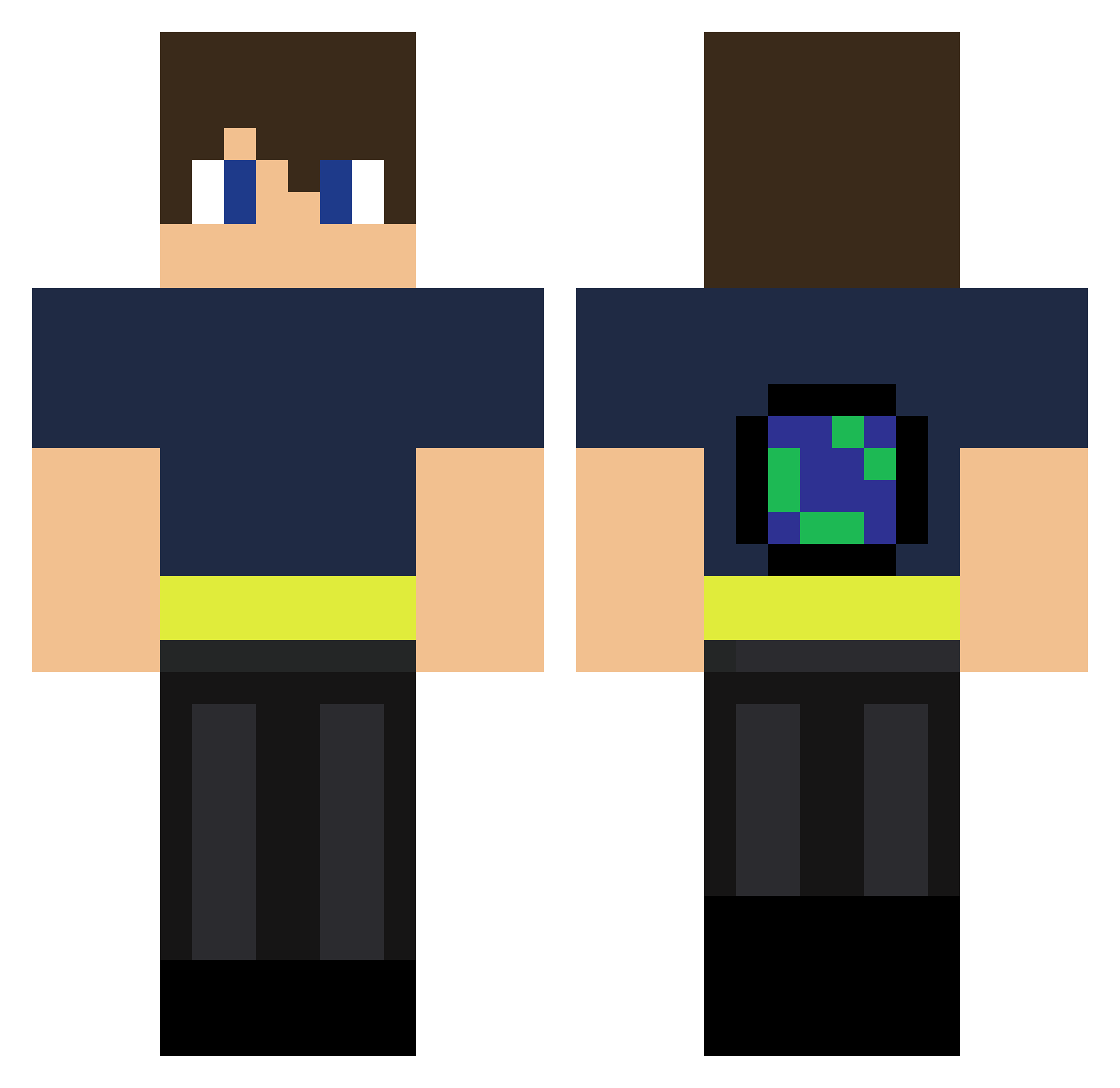 BigosGames Minecraft skin, front and back view