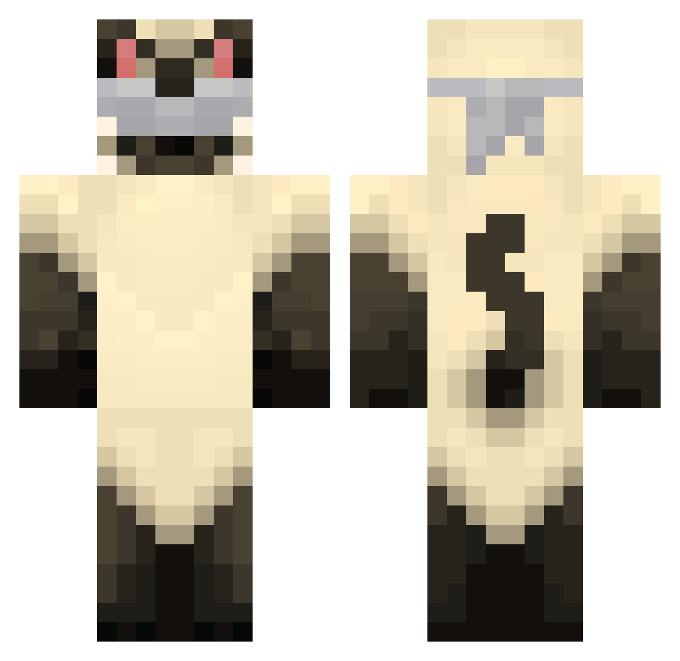 Redacted_vbuildk Minecraft skin, front and back view