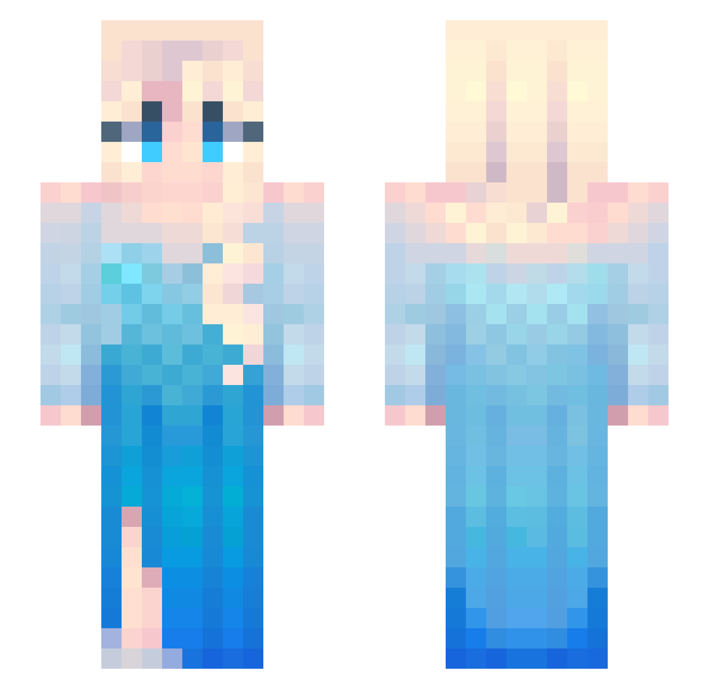 SnowQueenElsa Minecraft skin, front and back view