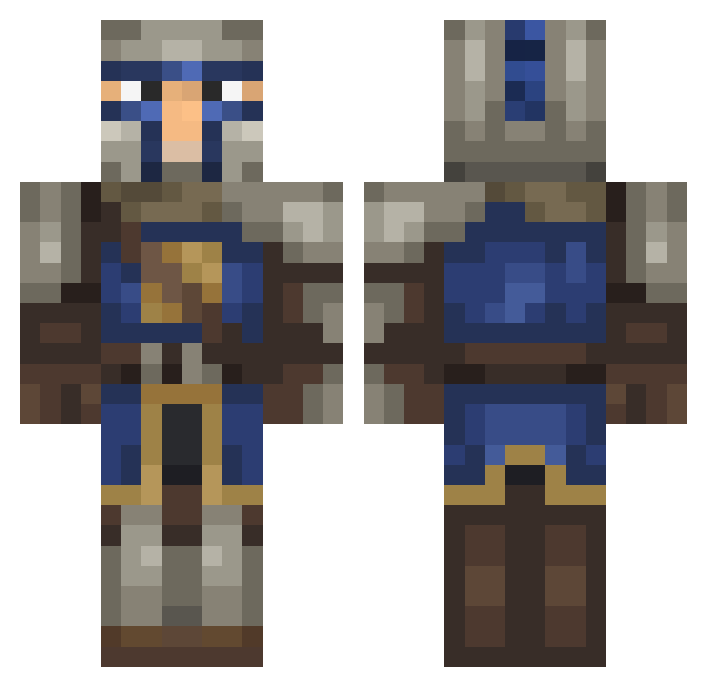 Sibbot Minecraft skin, front and back view