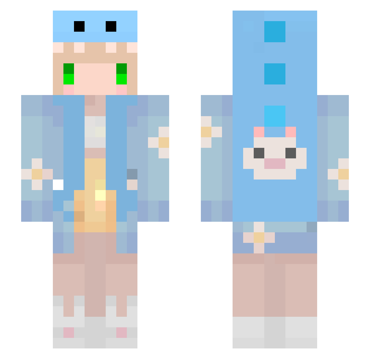 Kakaness Minecraft skin, front and back view