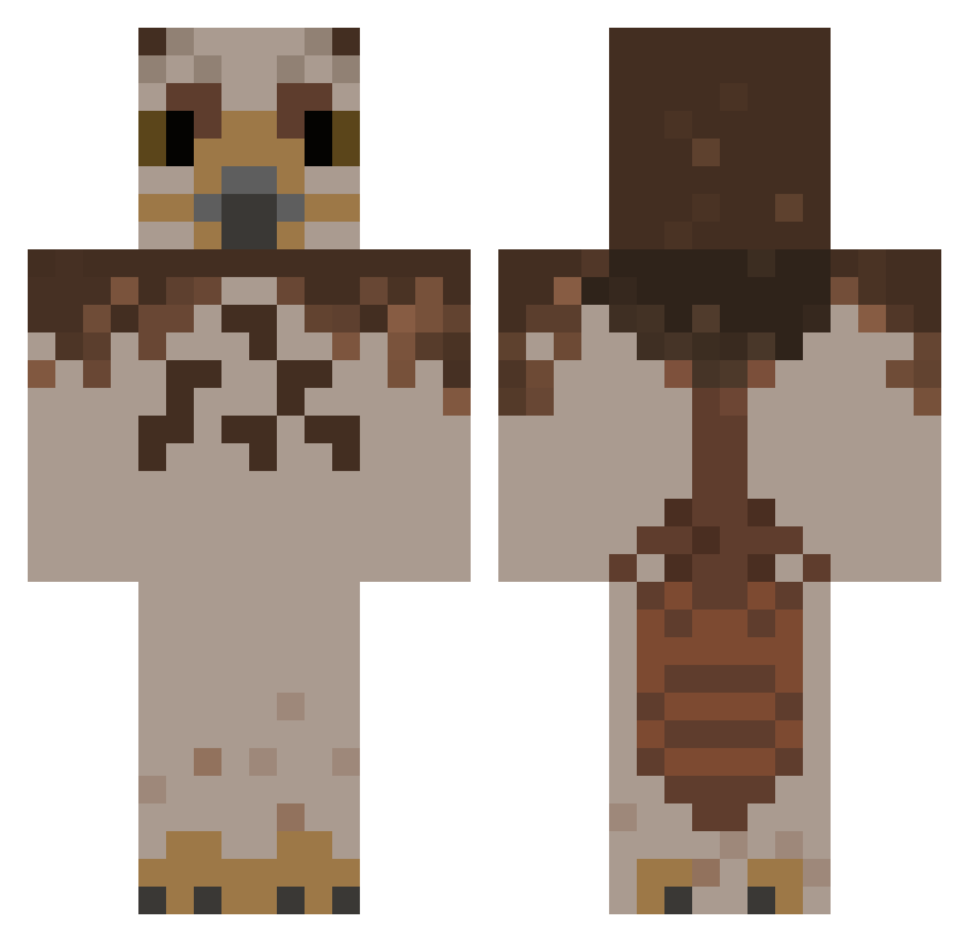t2ka Minecraft skin, front and back view