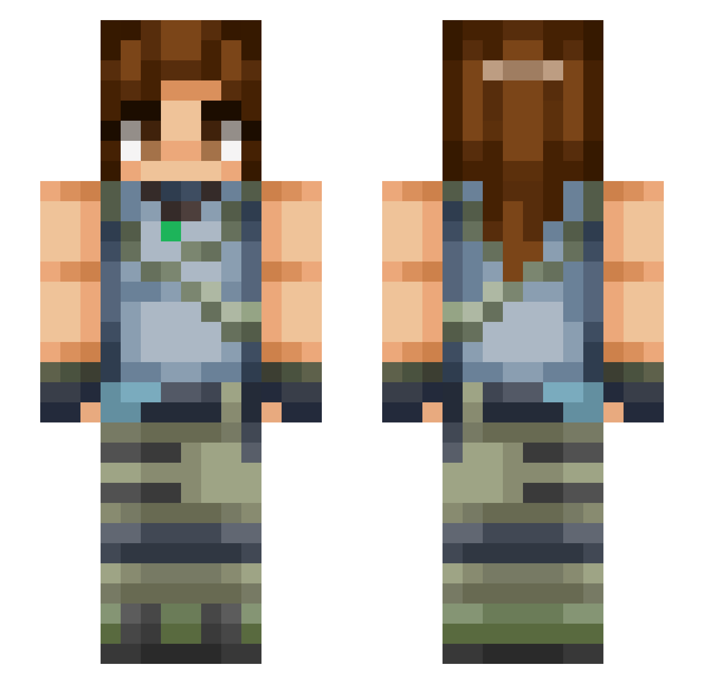 panduela Minecraft skin, front and back view