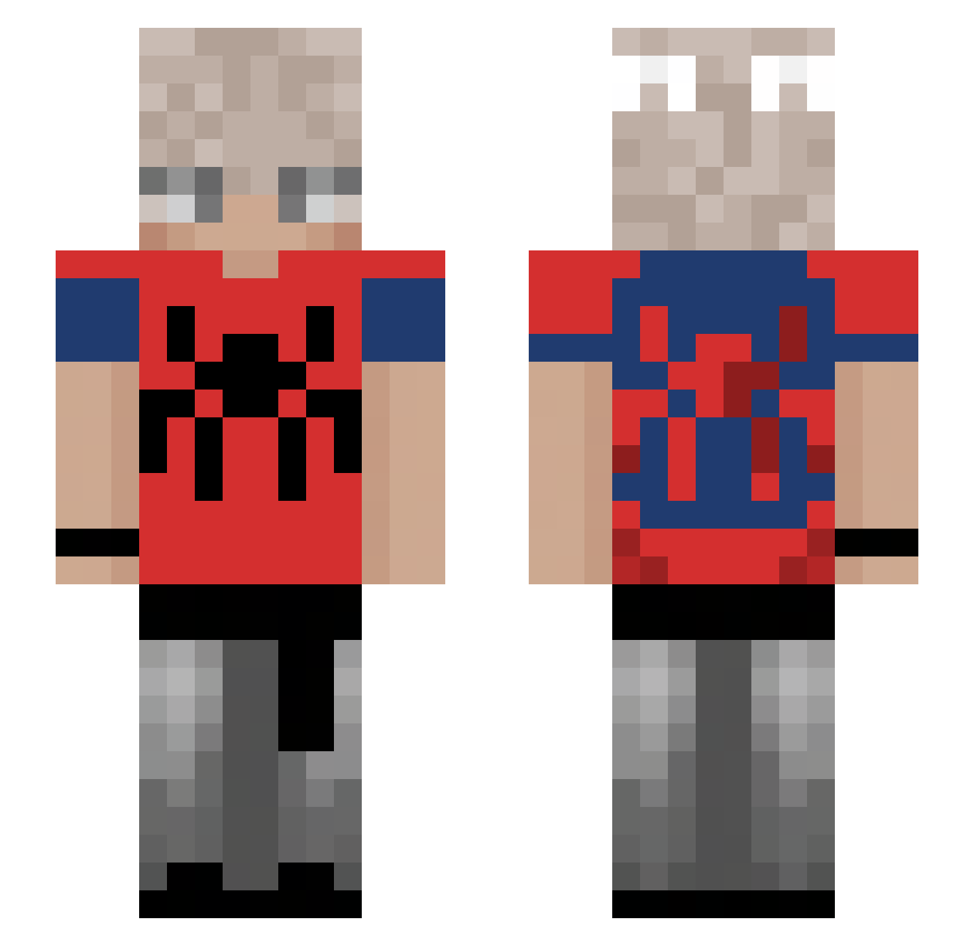 90pi Minecraft skin, front and back view