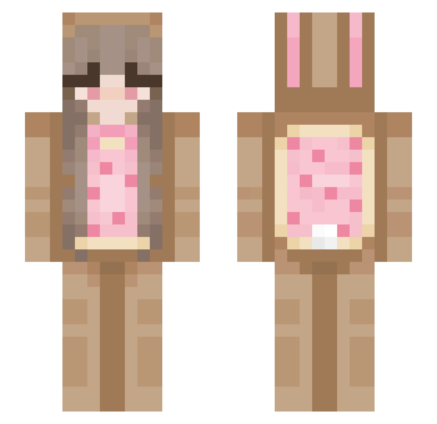 bunnificial Minecraft skin, front and back view